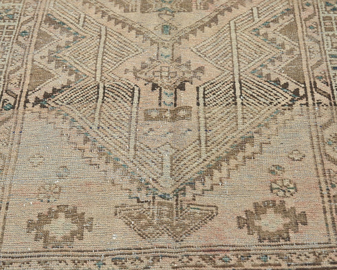 9 Ft Vintage Brown Persian Style Hand Knotted Low Pile Wool Runner Rug